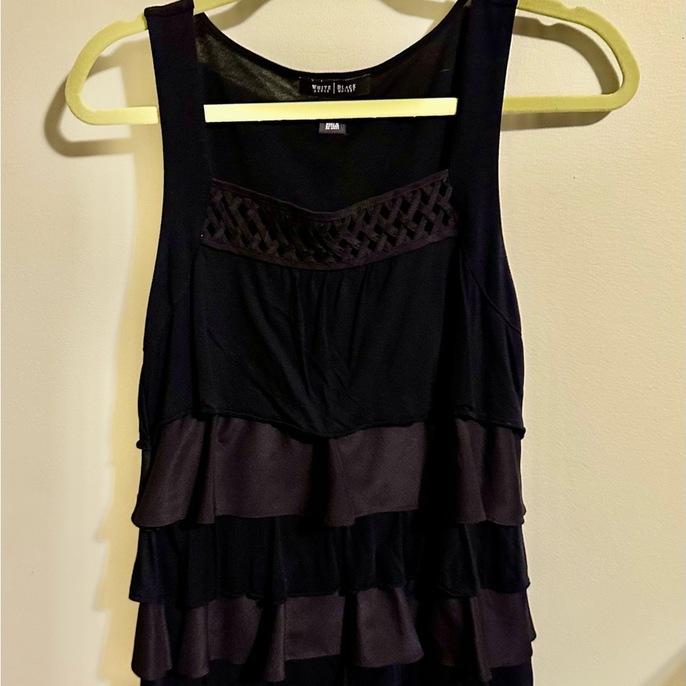 White House Black Market Sleeveless Black Ruffle Blouse